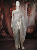 Silver Grey Floral Thread Embroidered Design Pure Organza Saree with Floral Border