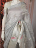 Silver Grey Floral Thread Embroidered Design Pure Organza Saree with Floral Border