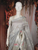 Silver Grey Floral Thread Embroidered Design Pure Organza Saree with Floral Border