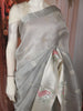 Silver Grey Floral Thread Embroidered Design Pure Organza Saree with Floral Border