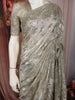 Silver Grey Floral Vine Sequins Embroidered Design Shimmer Party Wear Saree with Sequins Border