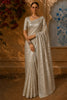Silver Grey Floral Vine Sequins Embroidered Design Shimmer Party Wear Saree with Sequins Border