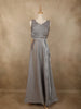 Silver Grey Glitter Embellished Design Net Party Wear Gown with Waist Belt