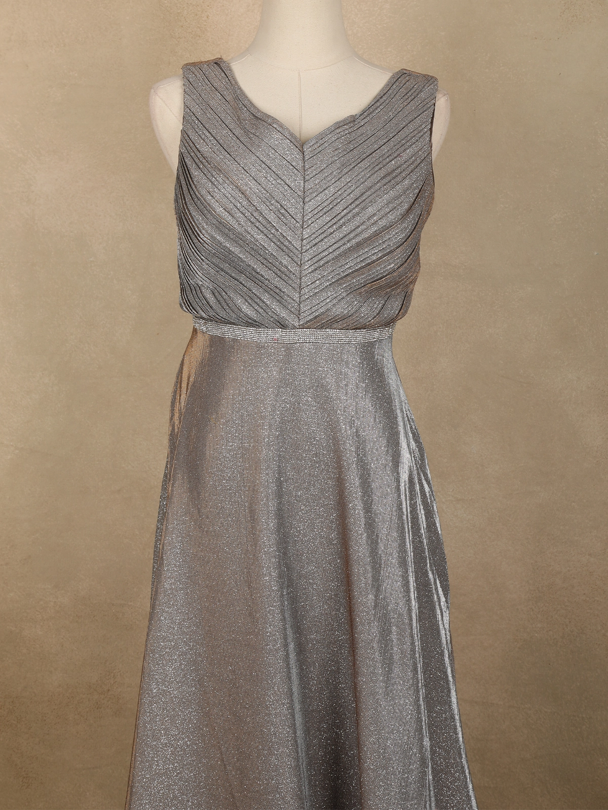 Silver Grey Glitter Embellished Design Net Party Wear Gown with Waist Belt  | Diadem