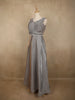Silver Grey Glitter Embellished Design Net Party Wear Gown with Waist Belt