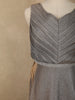 Silver Grey Glitter Embellished Design Net Party Wear Gown with Waist Belt