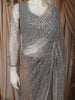 Silver Grey Heavy Sequins Embroidered Design Net Party Wear Saree with Matching Blouse