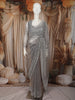 Silver Grey Heavy Sequins Embroidered Design Net Party Wear Saree with Matching Blouse