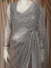 Silver Grey Heavy Sequins Embroidered Design Net Party Wear Saree with Matching Blouse