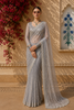 Silver Grey Heavy Sequins Embroidered Design Net Party Wear Saree with Matching Blouse