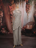 Silver Grey Heavy Sequins and Beads Embroidered Design Georgette Party Wear Palazzo Suit with Matching Dupatta
