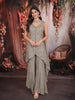 Silver Grey Heavy Sequins and Beads Embroidered Design Georgette Party Wear Palazzo Suit with Matching Dupatta