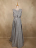 Silver Grey Shimmer Solid And Glitter Design Party Wear Gown with with Pleated Bodice
