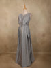Silver Grey Shimmer Solid And Glitter Design Party Wear Gown with with Pleated Bodice