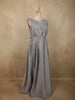 Silver Grey Shimmer Solid And Glitter Design Party Wear Gown with with Pleated Bodice