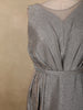 Silver Grey Shimmer Solid And Glitter Design Party Wear Gown with with Pleated Bodice