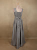 Silver Grey Shimmer Solid And Glitter Design Party Wear Gown with with Pleated Bodice