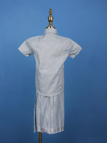 Silver Grey Silk Dhoti With Matching Half Sleeve Shirt - Diadem