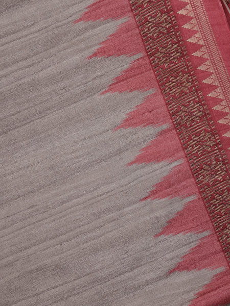 Silver Grey Solid Designed Semi Tussar Saree - Diadem