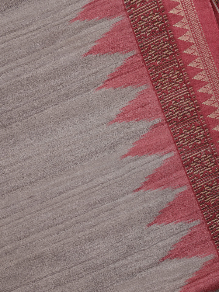 Silver Grey Solid Designed Semi Tussar Saree - Diadem