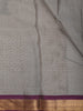 Silver Grey horizontal Striped Zari Woven Design Pure Kanchipuram Silk Saree with Contrast Zari Border
