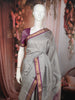 Silver Grey horizontal Striped Zari Woven Design Pure Kanchipuram Silk Saree with Contrast Zari Border