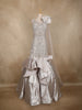 Silver Sequins and Beads Embellished Design Net Mermaid Gown with Shoulder Bow Detail