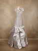 Silver Sequins and Beads Embellished Design Net Mermaid Gown with Shoulder Bow Detail