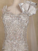 Silver Sequins and Beads Embellished Design Net Mermaid Gown with Shoulder Bow Detail