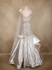 Silver Sequins and Beads Embellished Design Net Mermaid Gown with Shoulder Bow Detail