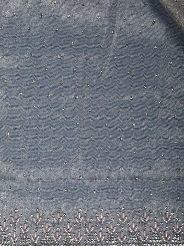 Silver Grey Sequins Beaded Embllishment Organza Saree - Diadem