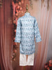 Sky Blue Abstract Woven Design Cotton Kids Kurta Set