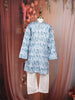 Sky Blue Abstract Woven Design Cotton Kids Kurta Set