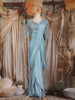 Sky Blue Beads Emroidered Satin Ready to Wear Draped Saree