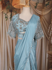 Sky Blue Beads Emroidered Satin Ready to Wear Draped Saree