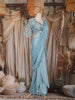 Sky Blue Beads Emroidered Satin Ready to Wear Draped Saree