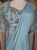 Sky Blue Beads Emroidered Satin Ready to Wear Draped Saree