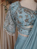 Sky Blue Beads Emroidered Satin Ready to Wear Draped Saree