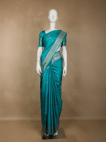 Sky Blue Bird Design Raw Silk Saree - Diadem