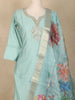 Sky Blue Floral Beads Design Cotton Straight Cut Salwar Suit