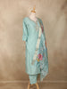 Sky Blue Floral Beads Design Cotton Straight Cut Salwar Suit
