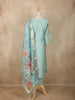 Sky Blue Floral Beads Design Cotton Straight Cut Salwar Suit