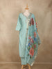 Sky Blue Floral Beads Design Cotton Straight Cut Salwar Suit