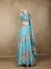 Sky Blue Floral Design Chiffon Lehenga with Dupatta