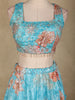 Sky Blue Floral Design Chiffon Lehenga with Dupatta