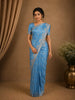 Sky Blue Floral Design Semi Banarasi Saree