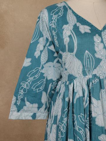 Sky Blue Floral Designed Cotton Salwar Suit - Diadem