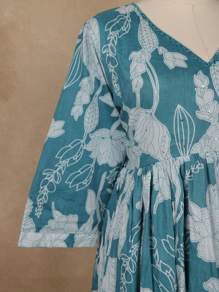 Sky Blue Floral Designed Cotton Salwar Suit - Diadem