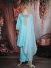 Sky Blue Floral Embroidered Cotton Salwar Suit with Dupatta
