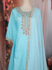 Sky Blue Floral Embroidered Cotton Salwar Suit with Dupatta